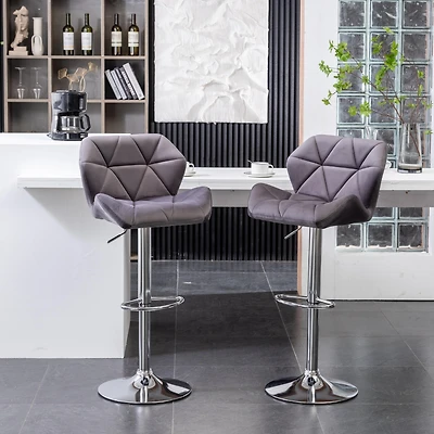 Streamdale Gray Velvet Diamond Tufted Adjustable Barstools (Set of 2)