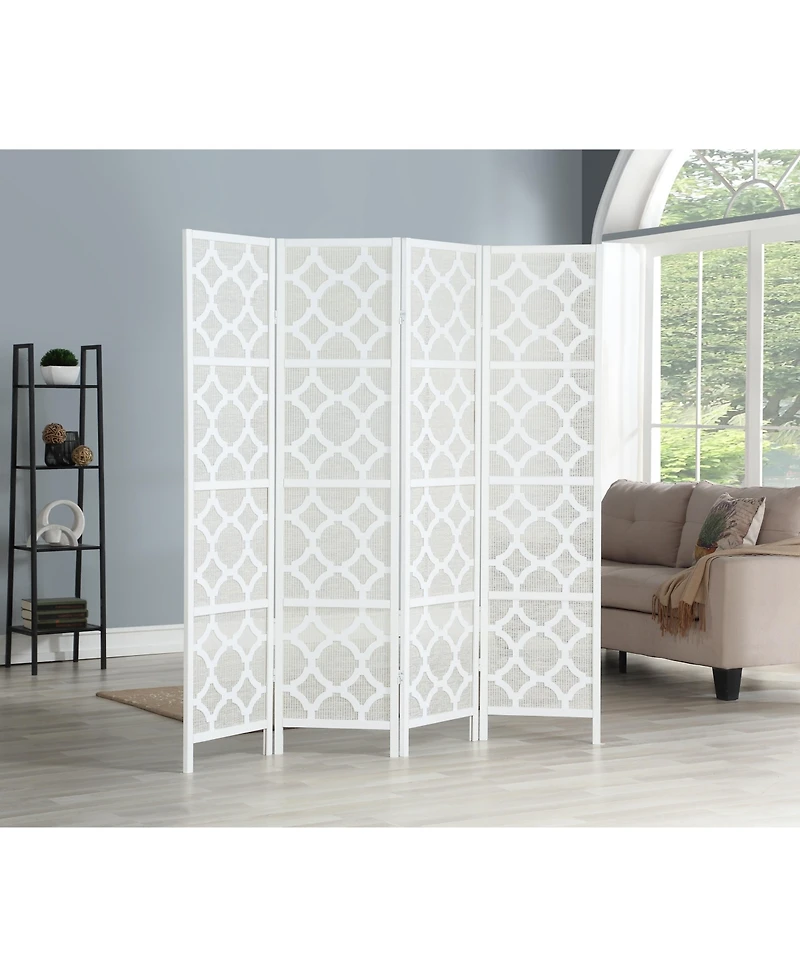 Streamdale Quarterfoil infused Diamond Design 4-Panel Room Divider, White
