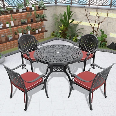 Streamdale Premium Aluminum Table and 4 Stacking Chairs with Cushions, Black