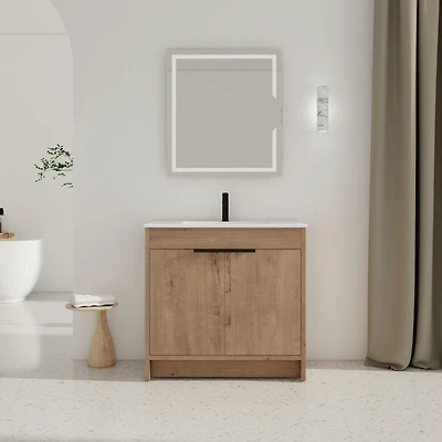 Freestanding Ceramic Sink Vanity Cabinet with Soft Closing Hinges