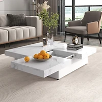 Streamdale Marble Veneer Sliding Top Coffee Table in Walnut