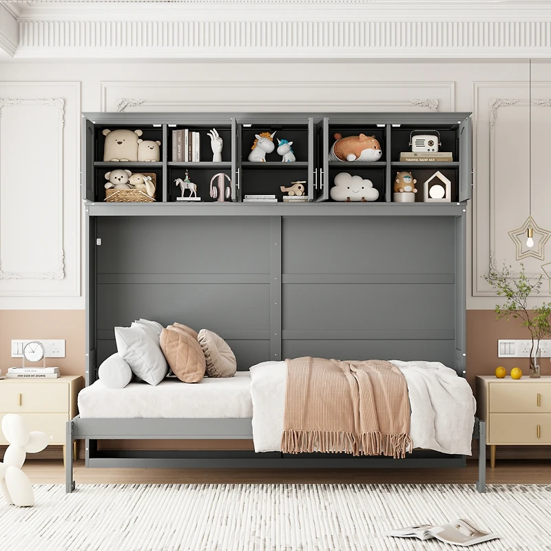 Streamdale Queen Murphy Bed Wall with Top Cabinets, Gray