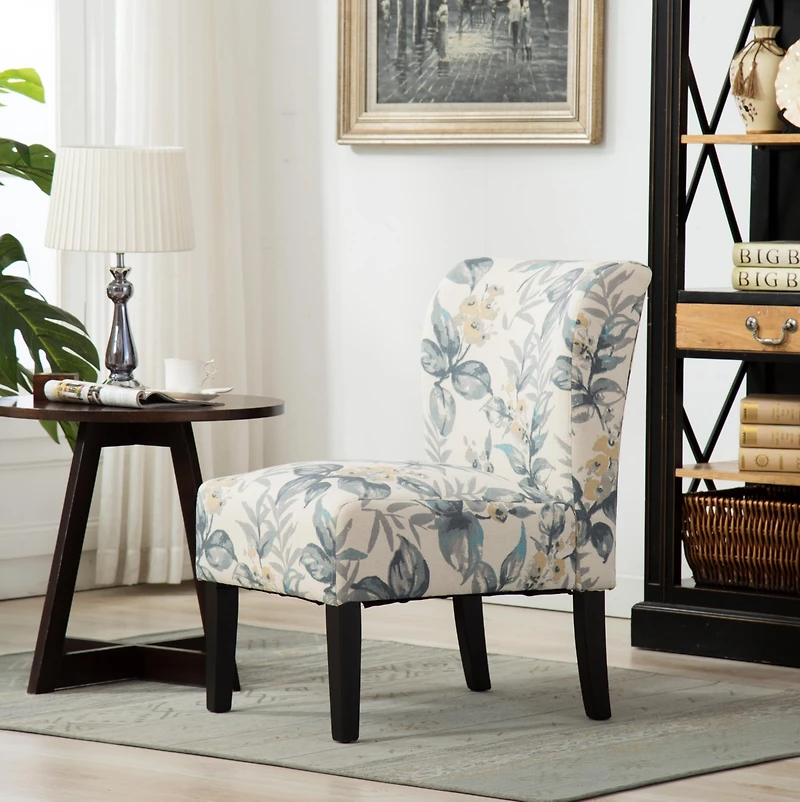 Streamdale Print Fabric Armless Contemporary Accent Chair, Blue Leaves