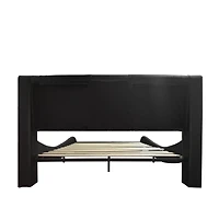 Simplie Fun Faux Leather Upholstered Platform Bed Frame with led Lighting, Bluetooth connection to play music control, Backrest vibration massage, Cur