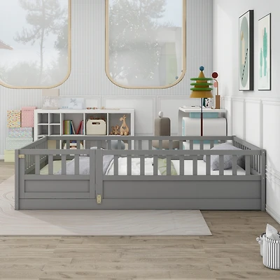 Streamdale Furniture Full size Floor bed, integral construction with super high security barrier, door, children's floor bed frame, Montessori wooden
