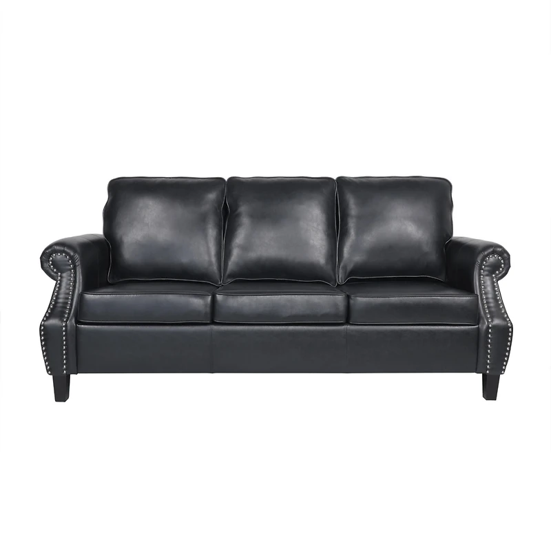 Streamdale Contemporary Faux Leather Upholstered Sofa with Nailhead Accents