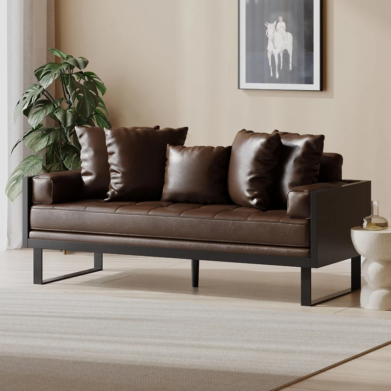 Streamdale Furniture Contemporary Faux Leather Loveseat with Accent Pillows