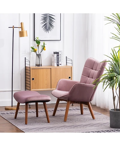 Simplie Fun Contemporary Silky Velvet Tufted Accent Chair with Ottoman, Mauve