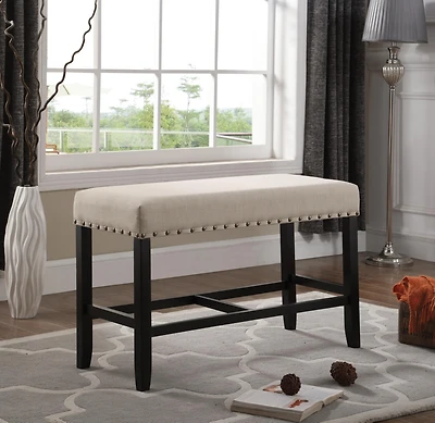 Streamdale Fabric Counter Height Dining Bench with Nailhead Trim, Tan
