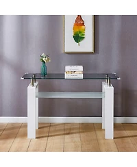 Streamdale Furniture White Mdf Console Table, Tempered Glass Top, Modern Foyer Area Table