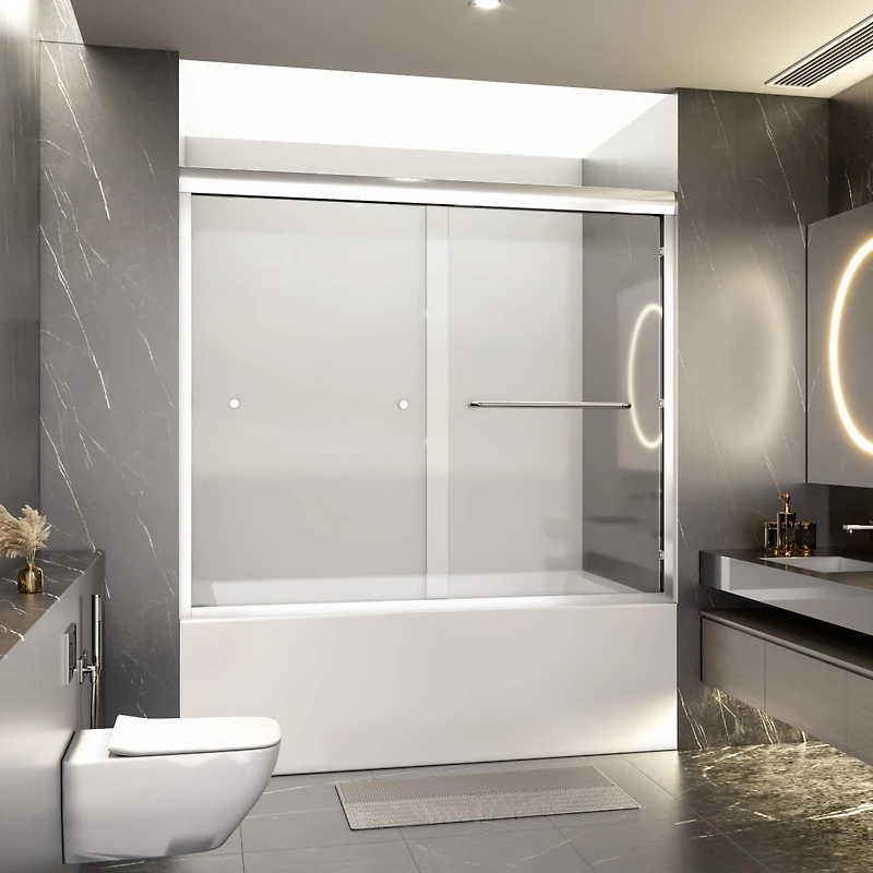Streamdale Furniture Luxurious Semi-Frameless Bathtub Door Adjusts 56-60", Easy Access, Water-Resistant