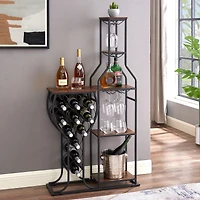 Streamdale 5-Tier Rustic Brown Wine Storage Rack with Hanging Glass Holder
