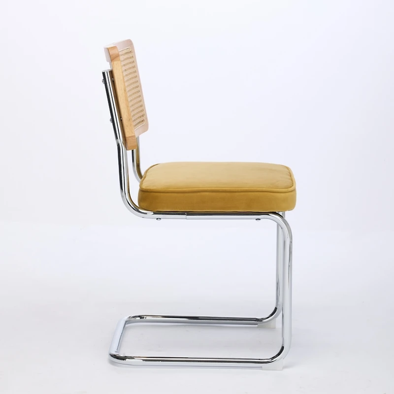 Streamdale Furniture Luxurious Velvet Upholstered Armchair with Rattan Back and Steel Pipe Frame