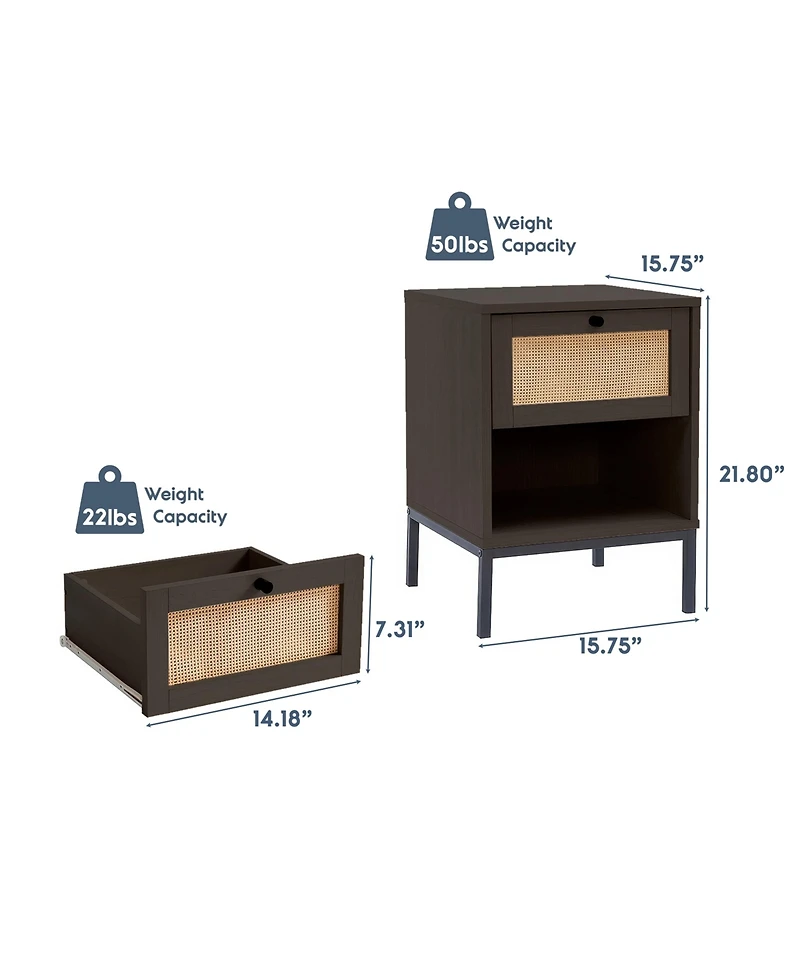 Clara Clark Wood Rattan 1-Drawer Bedside Table Night Stand