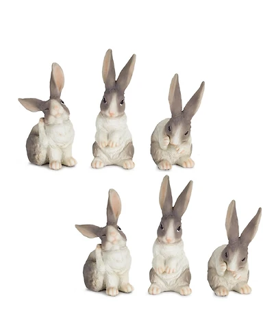 Set of 6 Adorable Long Ear Rabbit Figurines