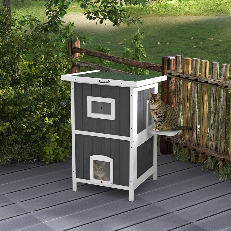 Outdoor Cat House Wooden Feral Cat House W/ Removable Floor,