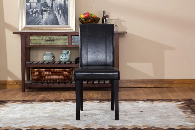 Streamdale Style Solid Wood Leatherette Padded Parson Chair, Black, Set of 2
