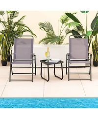 Slickblue Set of 2 Outdoor Folding Sling Chairs with Armrest and Backrest-Grey