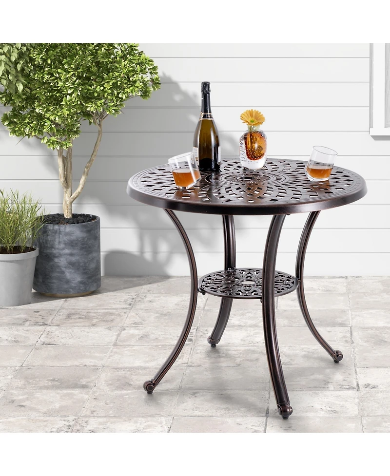 Slickblue Patio Cast Aluminum Table 31 Inch Diameter Round Table with Umbrella Hole-Copper