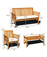 Gymax 4PCS Wooden Patio Conversation Set Outdoor Furniture Set w/ Cushion