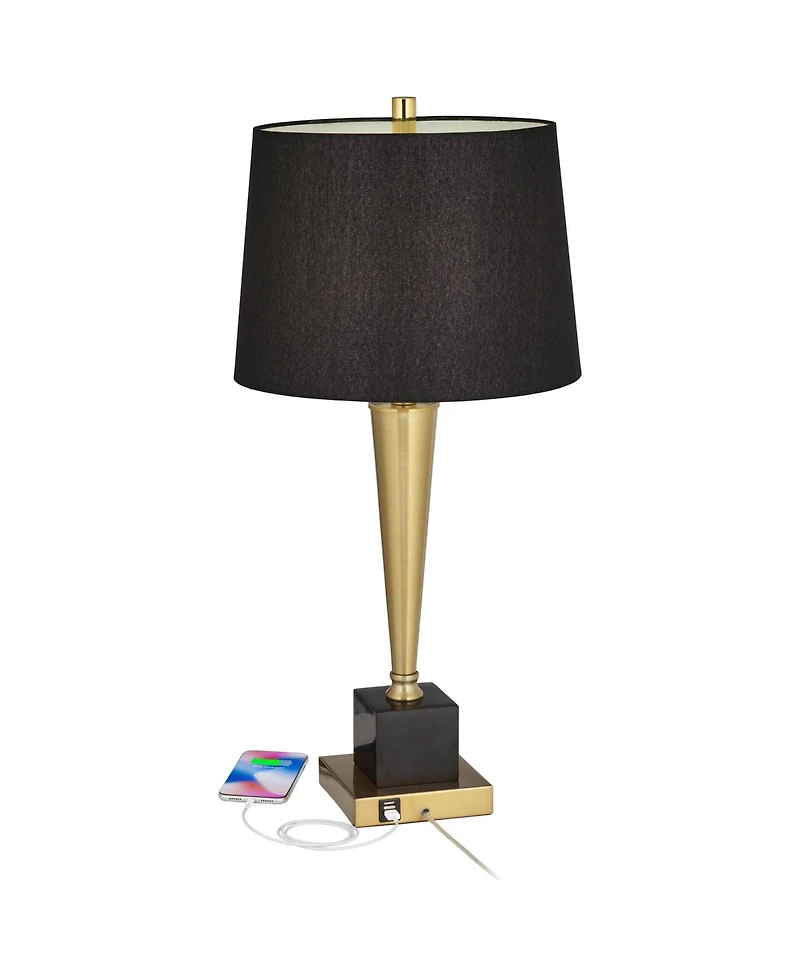 Possini Euro Design Wayne 29 1/4" Tall Modern End Table Lamp Usb Port Brass Finish Metal Black Marble Single Living Room Charging