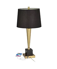 Possini Euro Design Wayne 29 1/4" Tall Modern End Table Lamp Usb Port Brass Finish Metal Black Marble Single Living Room Charging