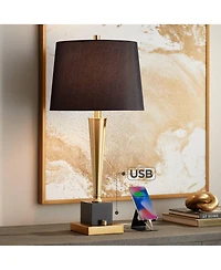 Possini Euro Design Wayne 29 1/4" Tall Modern End Table Lamp Usb Port Brass Finish Metal Black Marble Single Living Room Charging