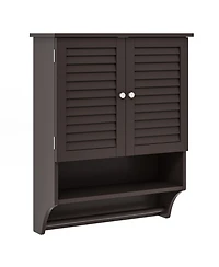 2-Doors Bathroom Wall-Mounted Medicine Cabinet with Towel Bar-Brown