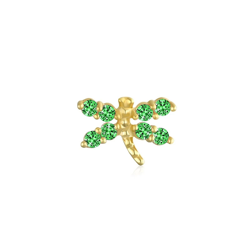 Bling Jewelry Tiny Real 14K Gold Cubic Zirconia Green Simulated Emerald Cz Helix Cartilage Ear Lobe Piercing Daith Dragonfly Firefly Butterfly 1 Piece