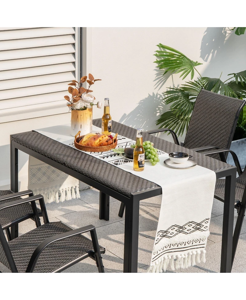 Rectangular Wicker Patio Dining Table for Outdoor Deck or Garden Seating
