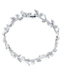 Bling Jewelry Multi Flowers Cz Wine Leaf White Freshwater Cultured Button Pearl Bracelet For Women Rhodium 7 Inch