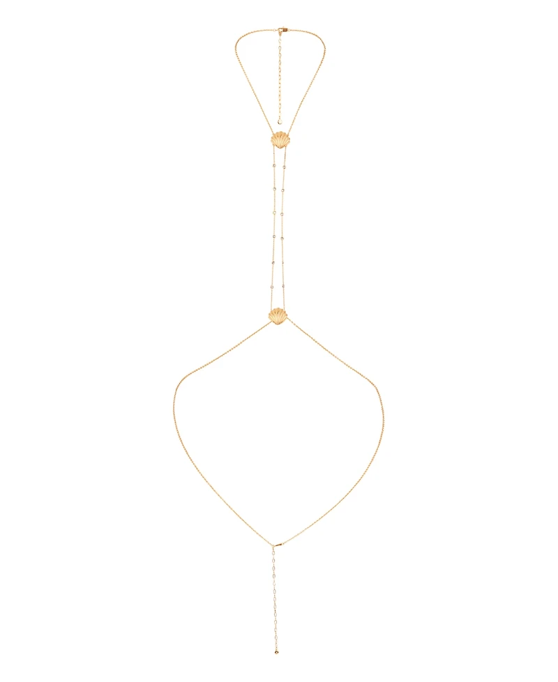Ettika 18k Gold Plated Scallop Shell and Crystal Body Chain