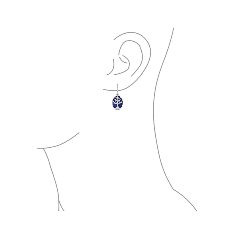 Bling Jewelry Large Oval Natural Stone Shell Lever Back Mother Of Pearl Family Tree Of Life Dangle Earrings .925 Sterling Silver