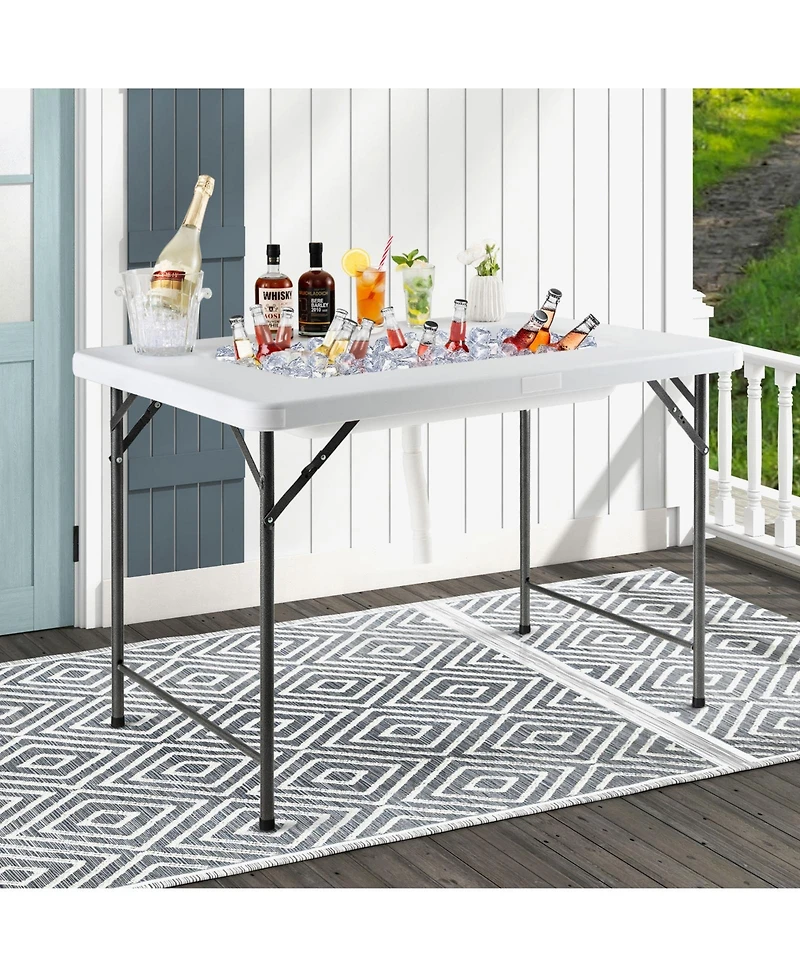 Slickblue 4 Feet Folding Ice Bin Table with Skirt for Camping Picnic Wedding-White