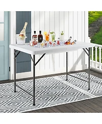Slickblue 4 Feet Folding Ice Bin Table with Skirt for Camping Picnic Wedding-White