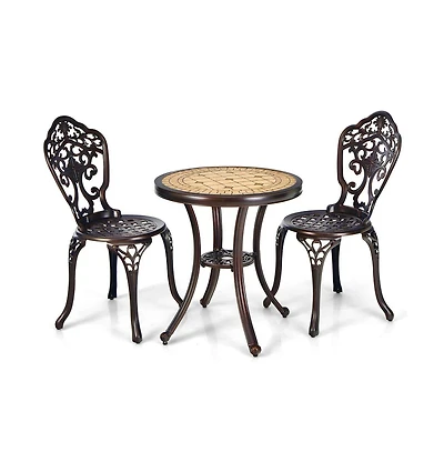 Slickblue 3-Piece All-Weather Cast Aluminum Patio Bistro Set-Copper