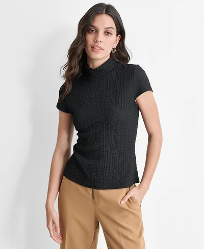 Dkny Women's Puckered Knit Mock Neck Cap-Sleeve Top