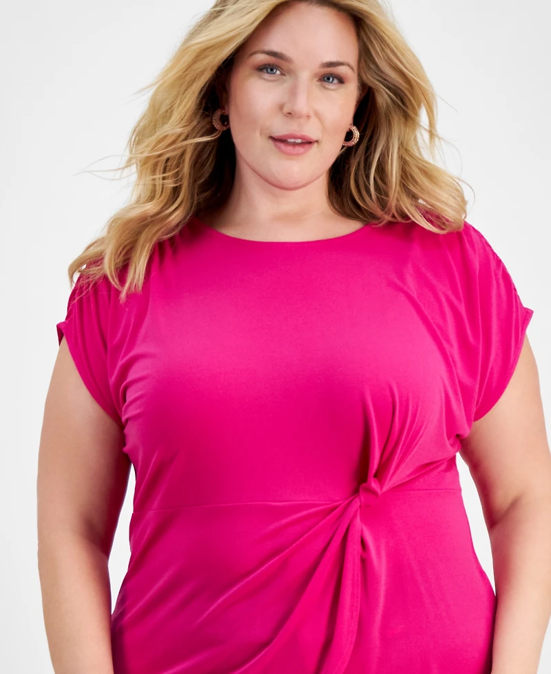 I.n.c. International Concepts Plus Size Crewneck Twist-Detail Top, Created for Macy's