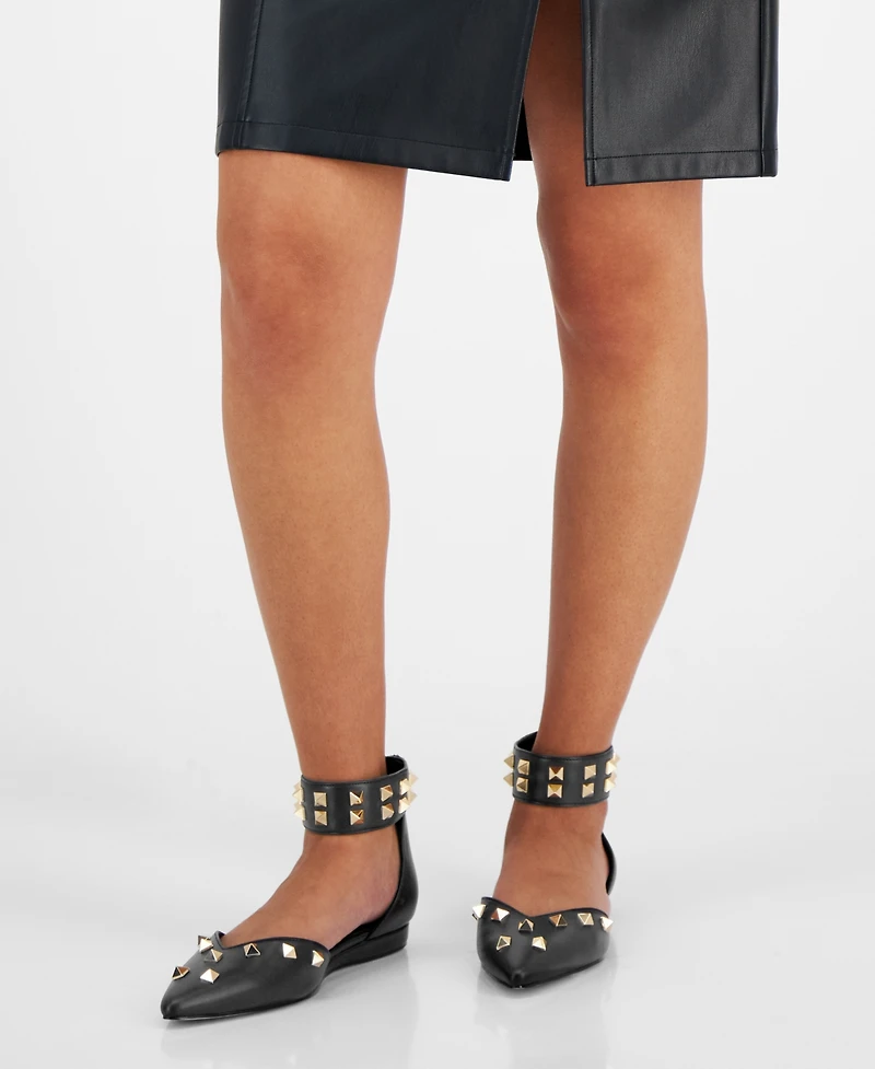 Aaj By Aminah Women's Lennox Studded Ankle-Strap Flats