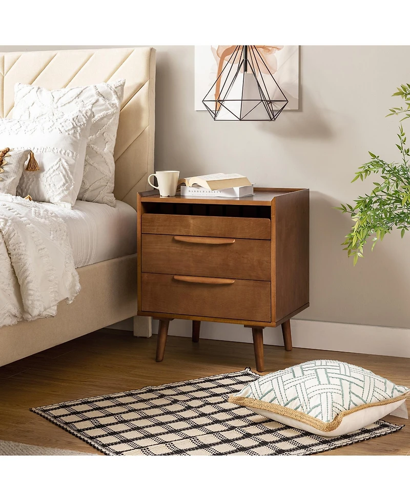 Hulala Home Mid-century Lisa 3-Drawer Nightstand with Solid Wood Legs