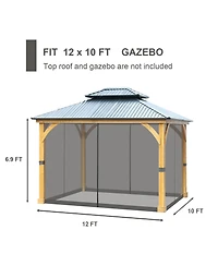 Aoodor Gazebo Netting 10' x 12' Polyester Screen Replacement 4 Panel Sidewalls for Patio (Only Netting)