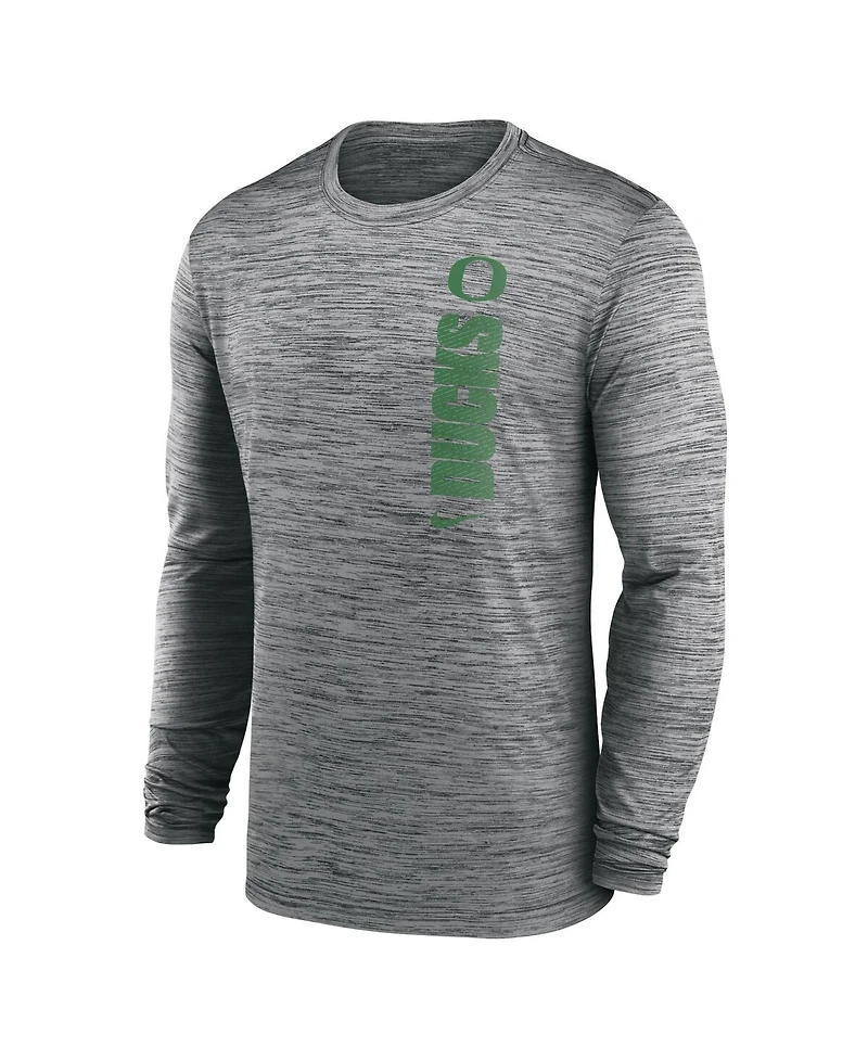Nike Men's Heather Gray Oregon Ducks 2024 Sideline Velocity Performance Long Sleeve T-Shirt