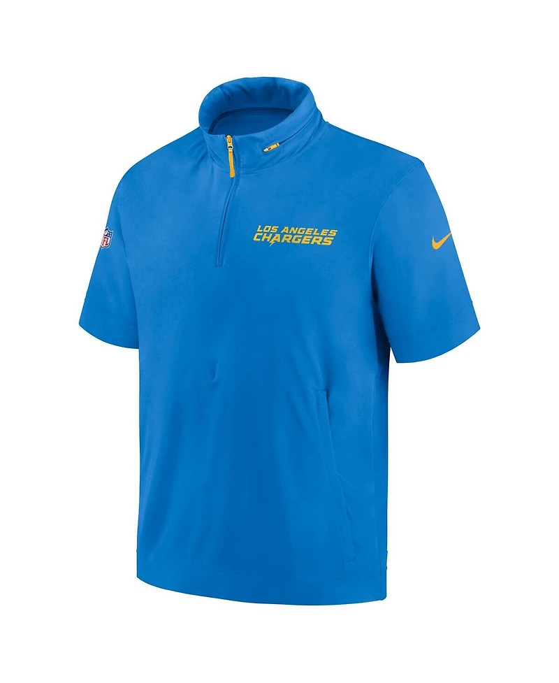 Nike Men's Powder Blue Los Angeles Chargers 2024 Sideline Coach Short Sleeve Half-Zip Hoodie Jacket