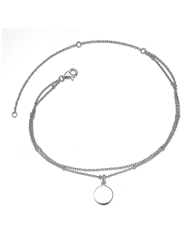 GiGiGirl Sterling Silver Medallion Disc Dangle Charm Double-Layer Chain Anklet, Adjustable Length