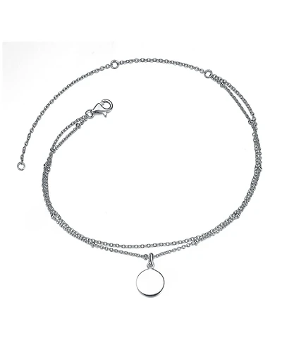 GiGiGirl Sterling Silver Medallion Disc Dangle Charm Double-Layer Chain Anklet, Adjustable Length