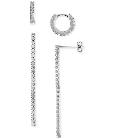 Giani Bernini 2-Pc. Set Cubic Zirconia Huggie Hoop & Linear Drop Earrings in Sterling Silver, Created for Macy's