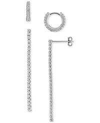 Giani Bernini 2-Pc. Set Cubic Zirconia Huggie Hoop & Linear Drop Earrings in Sterling Silver, Created for Macy's