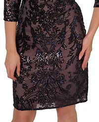 Adrianna Papell Women's V-Neck 3/4-Sleeve Sheath Dress