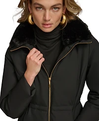 Donna Karan New York Women's Faux-Fur-Collar Short Puffer Coat