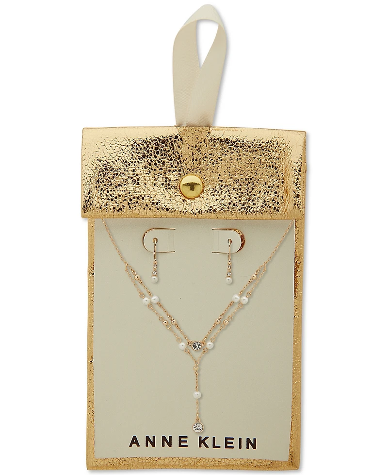 Anne Klein Gold-Tone Stone Statement Necklace & Drop Earrings Set